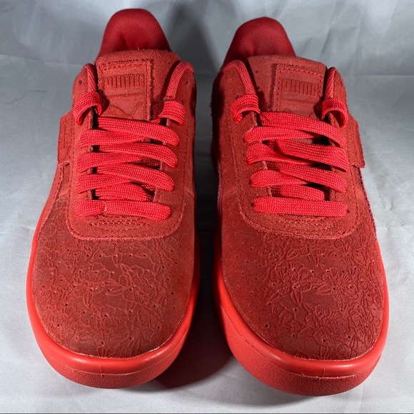 New Puma California Red Embossed Floral Sneakers - Picture 3 of 7